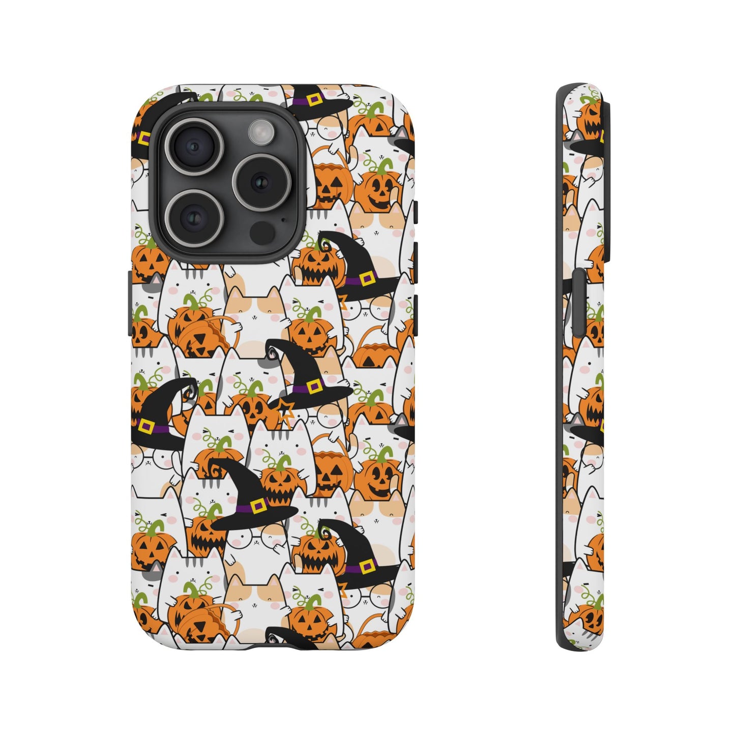 Halloween Cats and Pumpkins Phone Case – Tough Phone Case – Cute Spooky Design - iPhone 16 - Samsung Galaxy - Google Pixel