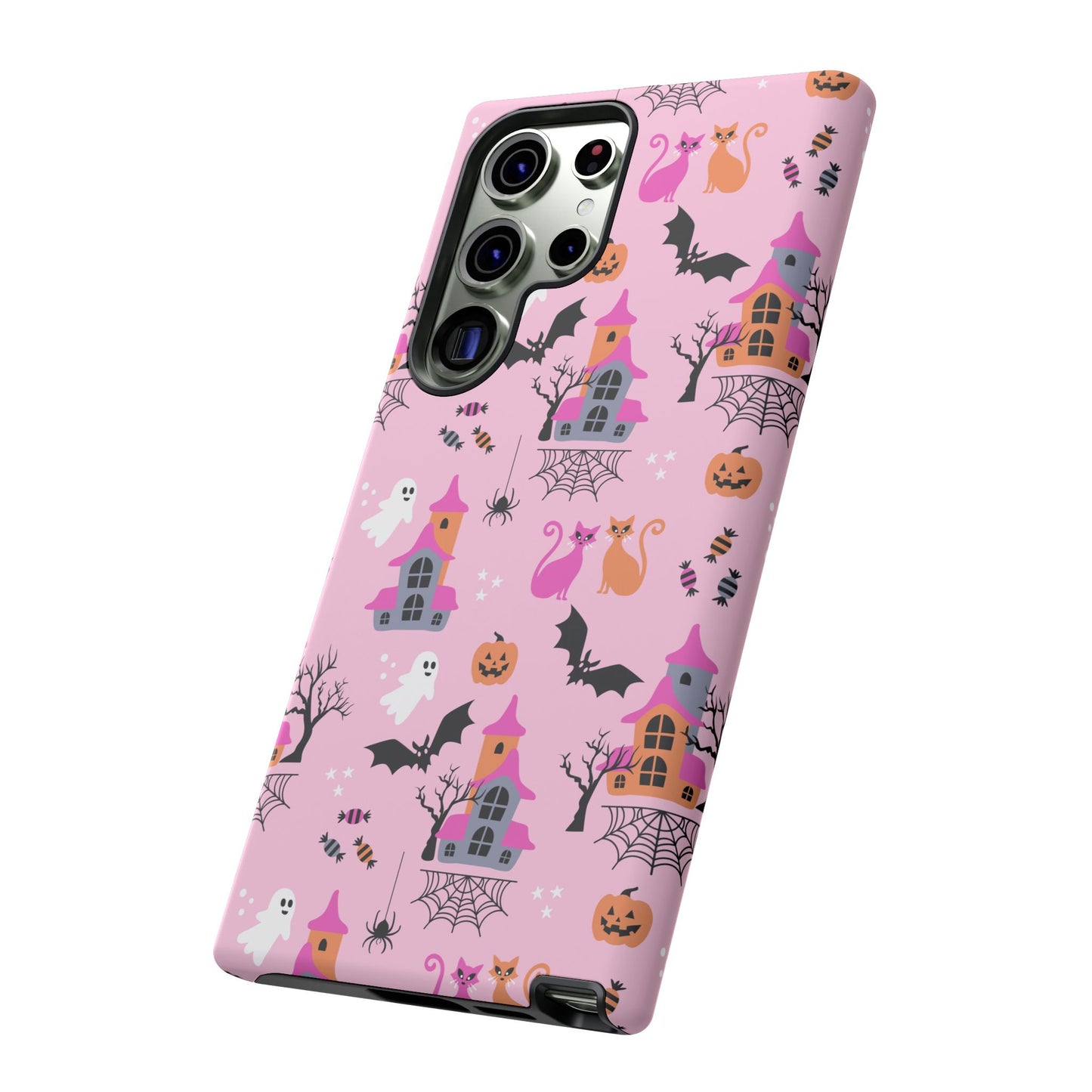 Pink Haunted House and Cats Halloween Phone Case – Tough Phone Case – Cute Spooky Design - iPhone 16 - Samsung Galaxy - Google Pixel