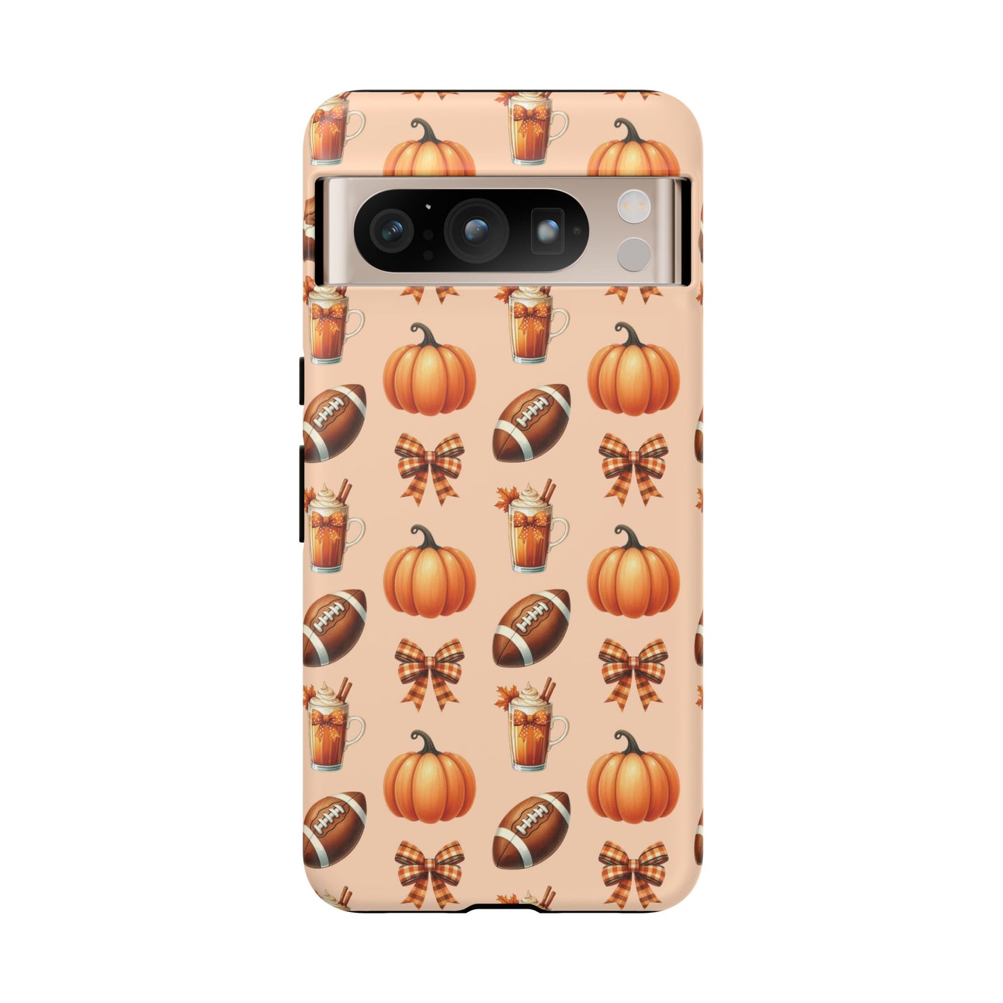 Pumpkins, Footballs, and Bows Fall Autumn Phone Case – Tough Phone Case – Cute Spooky Design - iPhone 16 - Samsung Galaxy - Google Pixel