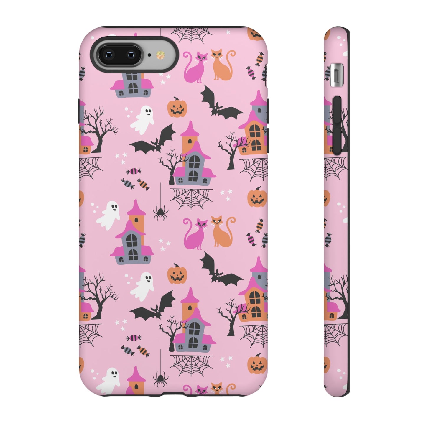 Pink Haunted House and Cats Halloween Phone Case – Tough Phone Case – Cute Spooky Design - iPhone 16 - Samsung Galaxy - Google Pixel