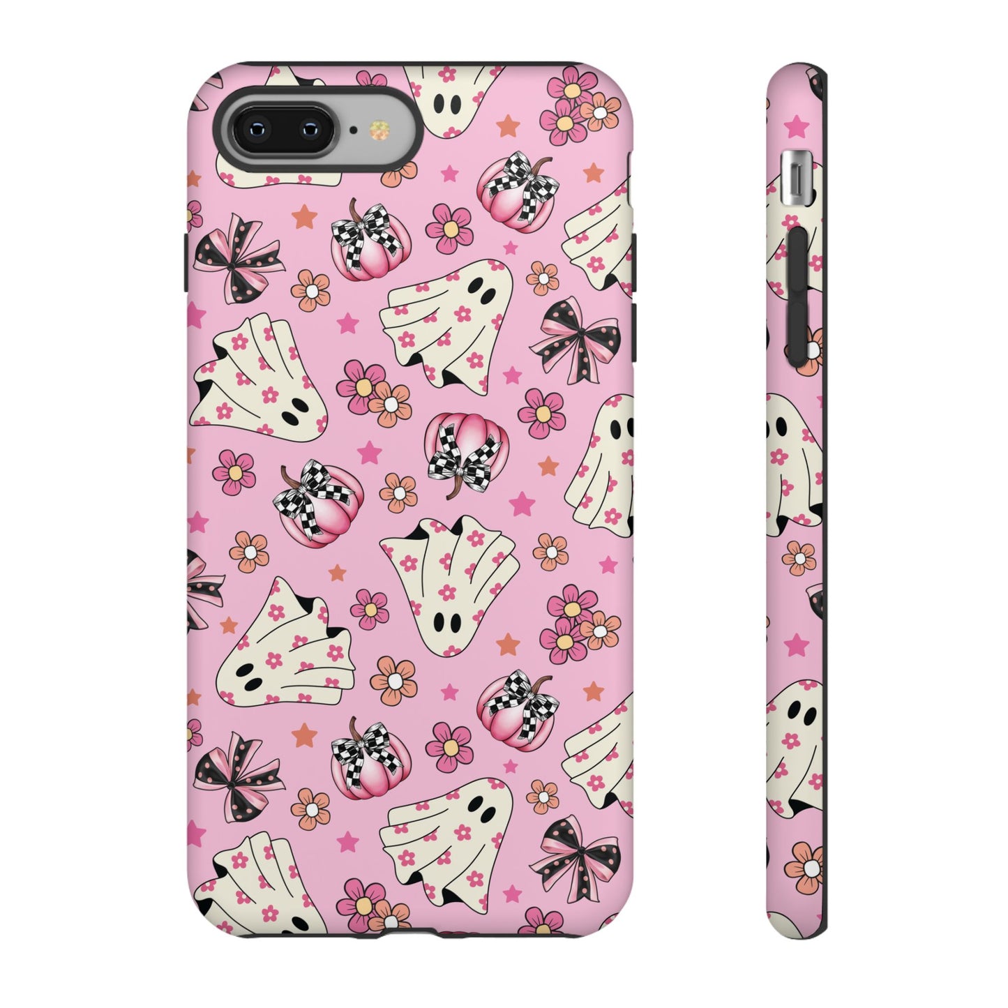 Pink Ghosts and Flowers Halloween Phone Case – Tough Phone Case – Cute Spooky Design - iPhone 16 - Samsung Galaxy - Google Pixel