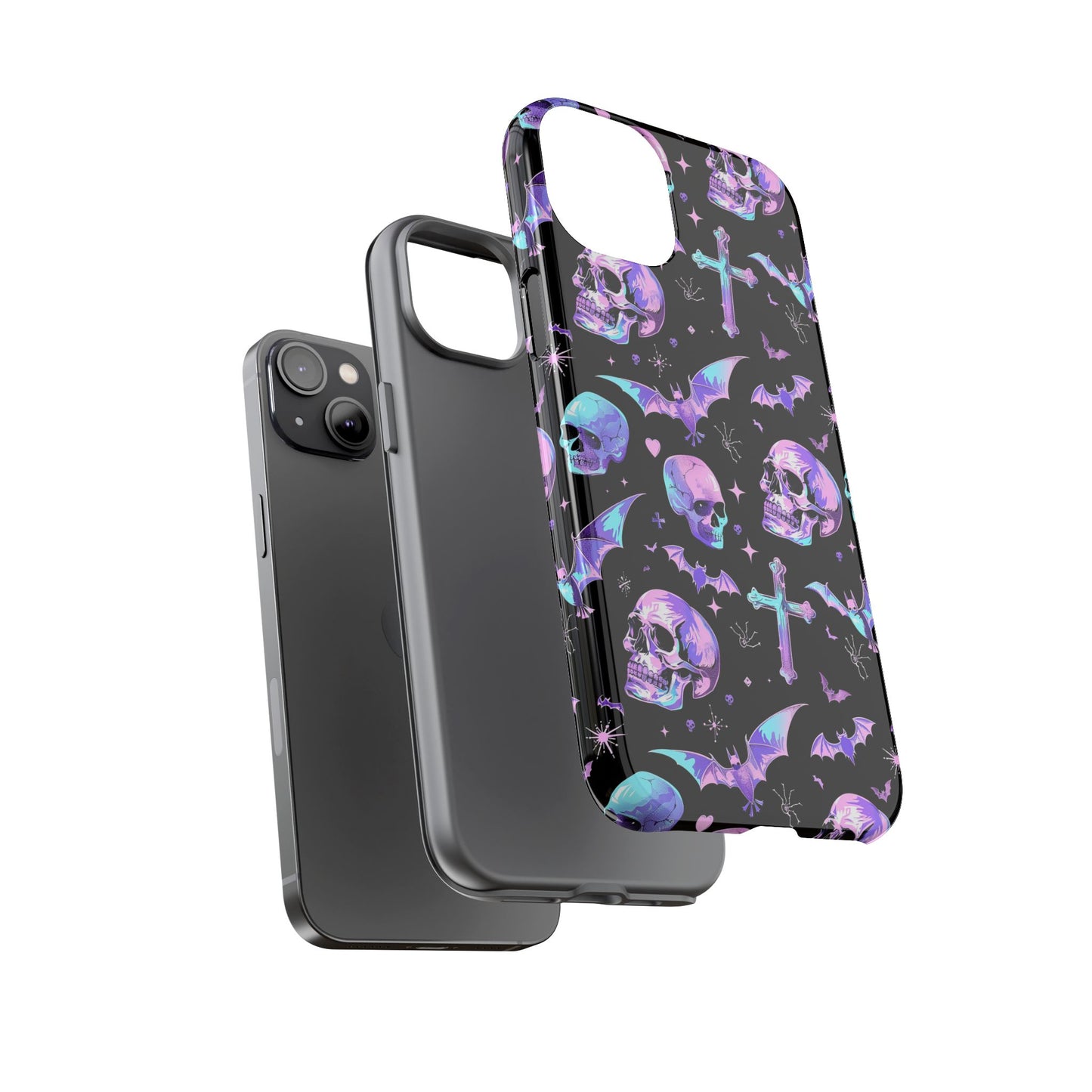 Pastel Skulls and Crosses Gothic Phone Case – Tough Phone Case – Cute Spooky Design - iPhone 16 - Samsung Galaxy - Google Pixel