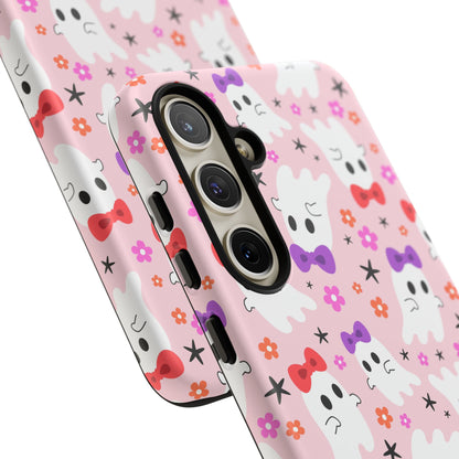 Cute Ghosts with Bows and Stars Halloween Phone Case – Tough Phone Case – Cute Spooky Design - iPhone 16 - Samsung Galaxy - Google Pixel