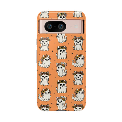 Ghost Cats and Pumpkins Halloween Phone Case – Tough Phone Case – Cute Spooky Design - iPhone 16 - Samsung Galaxy - Google Pixel