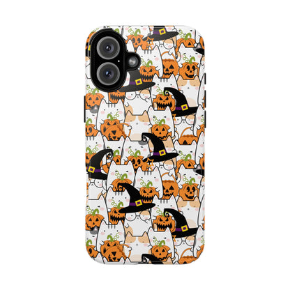 Halloween Cats and Pumpkins Phone Case – Tough Phone Case – Cute Spooky Design - iPhone 16 - Samsung Galaxy - Google Pixel