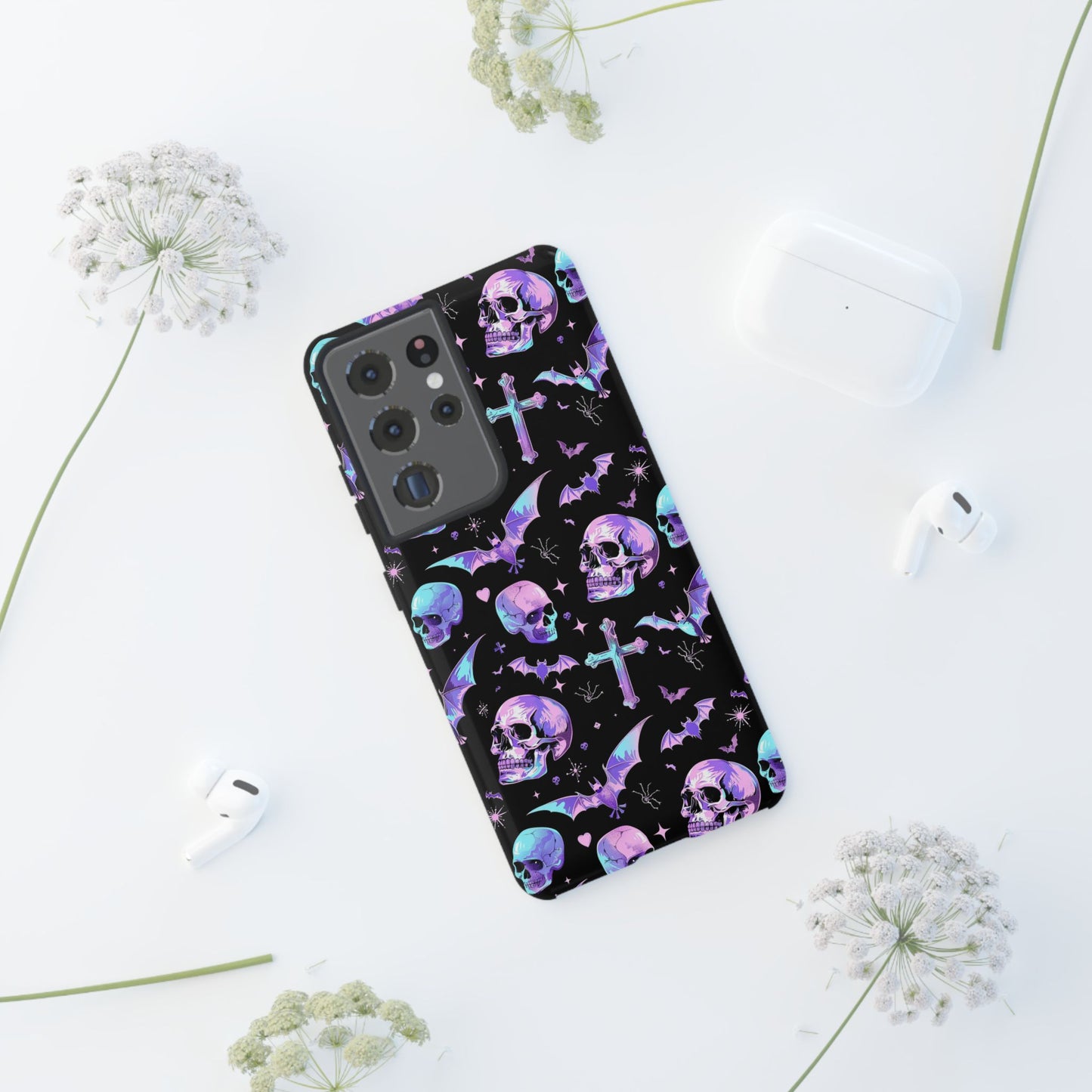 Pastel Skulls and Crosses Gothic Phone Case – Tough Phone Case – Cute Spooky Design - iPhone 16 - Samsung Galaxy - Google Pixel