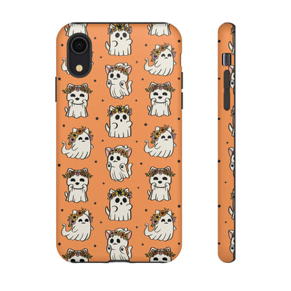 Ghost Cats and Pumpkins Halloween Phone Case – Tough Phone Case – Cute Spooky Design - iPhone 16 - Samsung Galaxy - Google Pixel