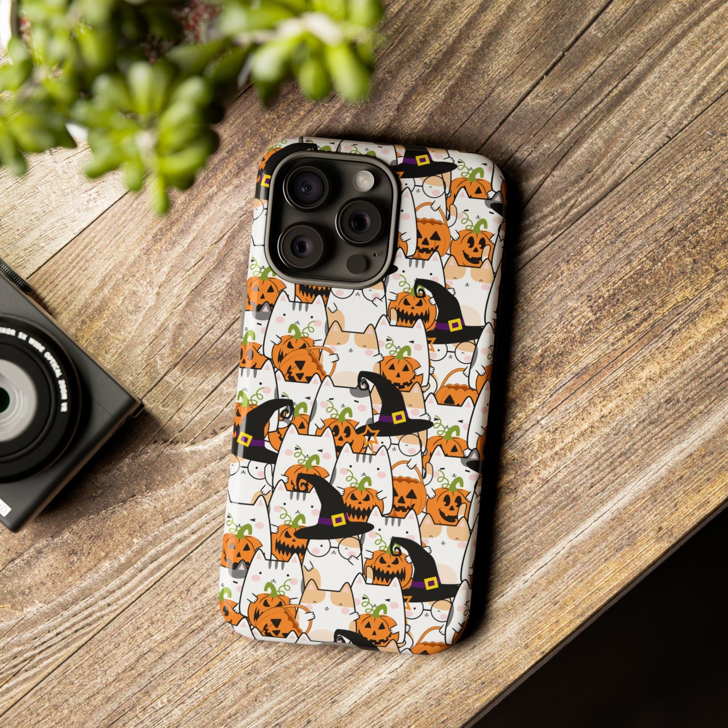 Halloween Cats and Pumpkins Phone Case – Tough Phone Case – Cute Spooky Design - iPhone 16 - Samsung Galaxy - Google Pixel