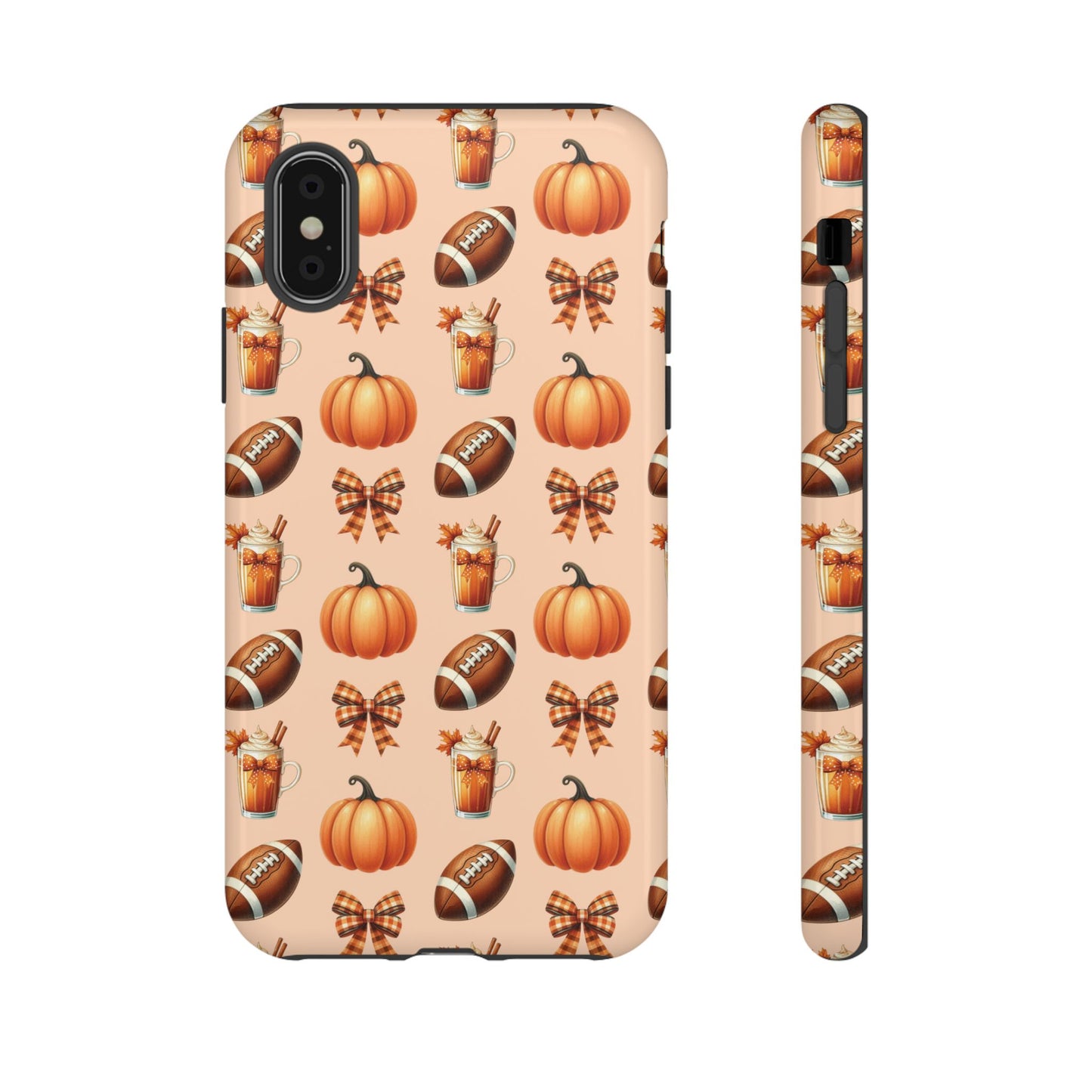 Pumpkins, Footballs, and Bows Fall Autumn Phone Case – Tough Phone Case – Cute Spooky Design - iPhone 16 - Samsung Galaxy - Google Pixel