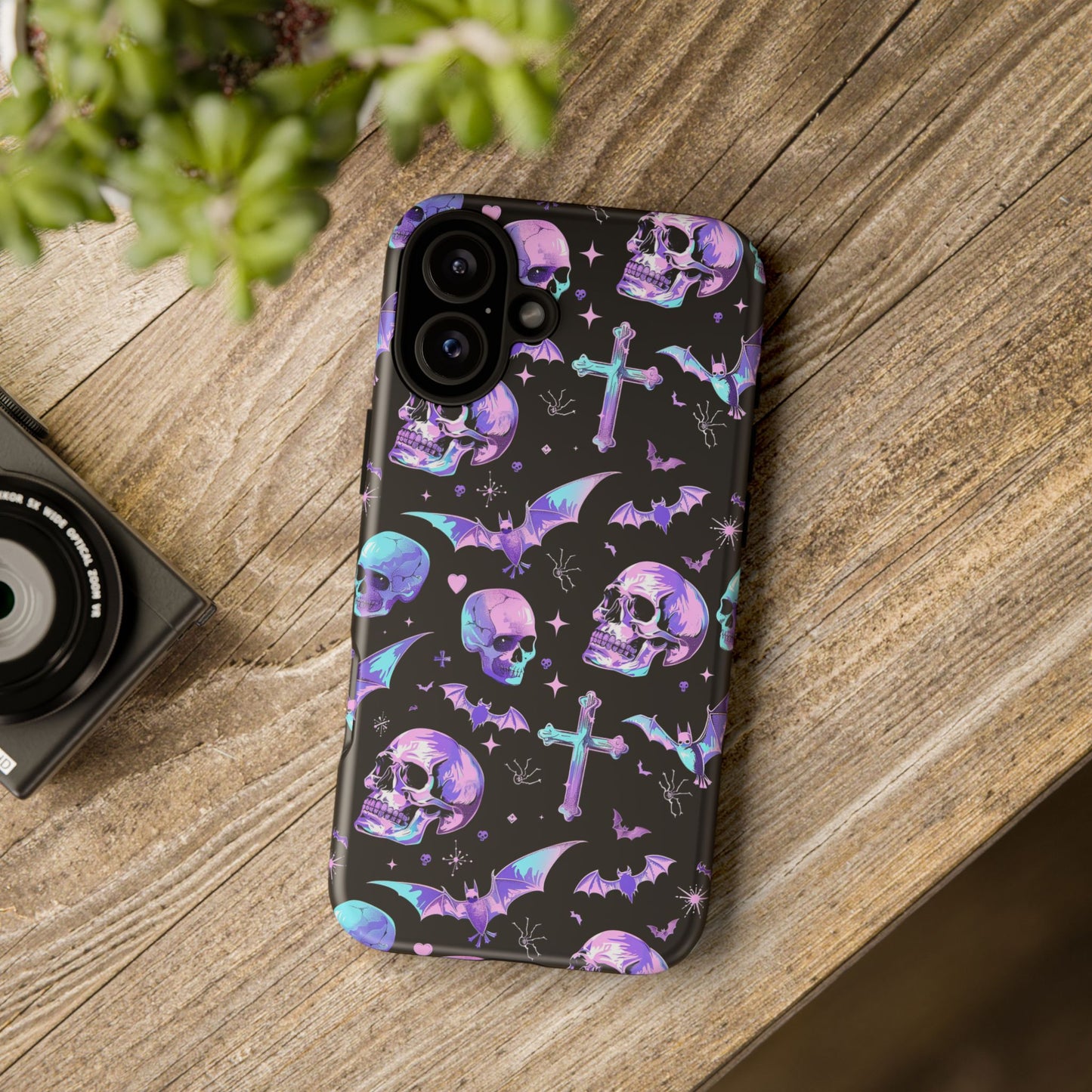 Pastel Skulls and Crosses Gothic Phone Case – Tough Phone Case – Cute Spooky Design - iPhone 16 - Samsung Galaxy - Google Pixel