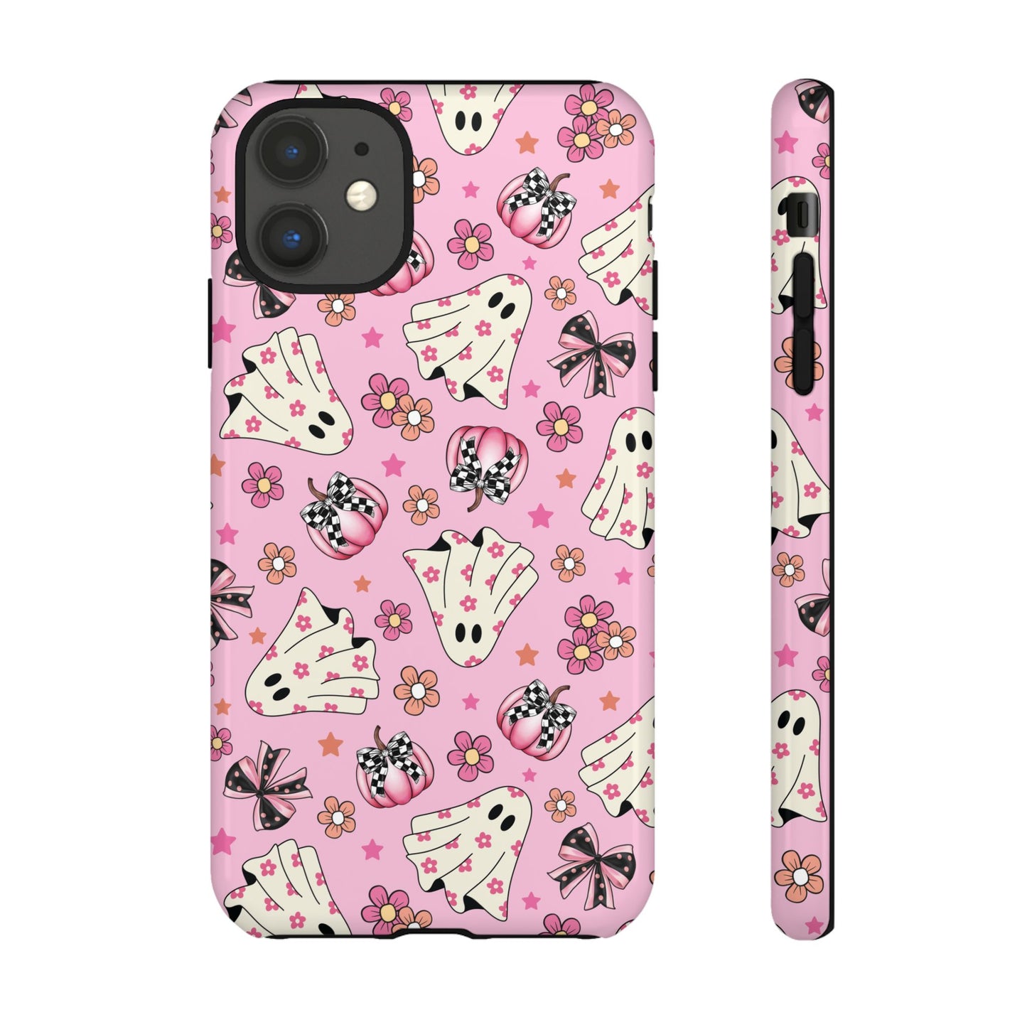 Pink Ghosts and Flowers Halloween Phone Case – Tough Phone Case – Cute Spooky Design - iPhone 16 - Samsung Galaxy - Google Pixel