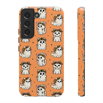 Ghost Cats and Pumpkins Halloween Phone Case – Tough Phone Case – Cute Spooky Design - iPhone 16 - Samsung Galaxy - Google Pixel