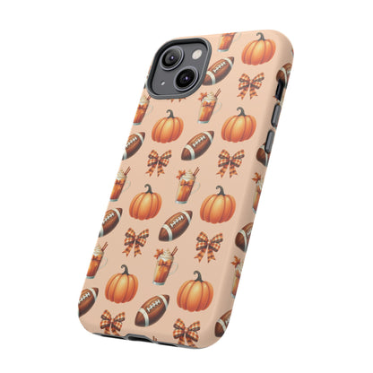 Pumpkins, Footballs, and Bows Fall Autumn Phone Case – Tough Phone Case – Cute Spooky Design - iPhone 16 - Samsung Galaxy - Google Pixel