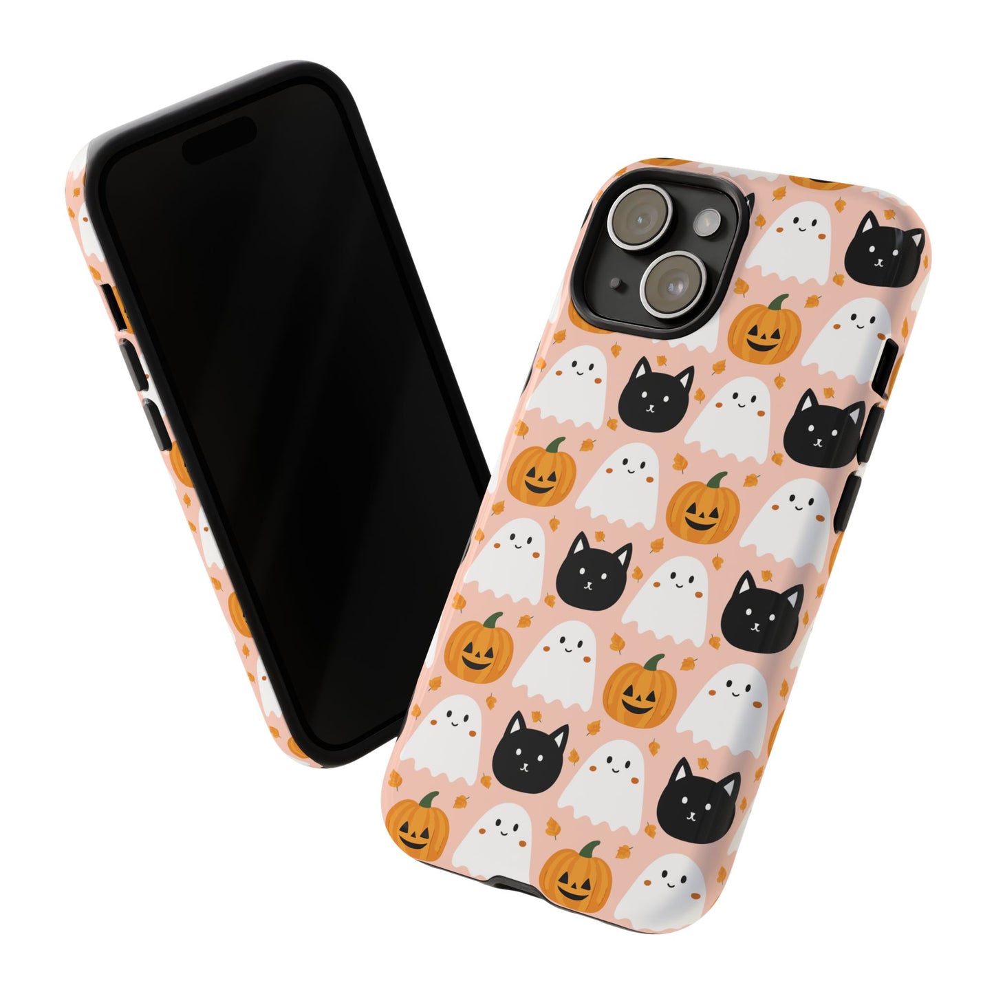 Ghosts, Pumpkins, and Black Cats Phone Case – Tough Phone Case – Cute Spooky Design - iPhone 16 - Samsung Galaxy - Google Pixel