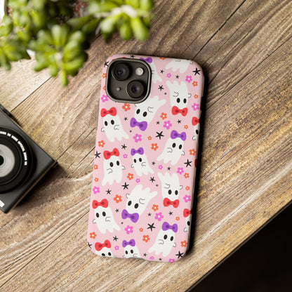 Cute Ghosts with Bows and Stars Halloween Phone Case – Tough Phone Case – Cute Spooky Design - iPhone 16 - Samsung Galaxy - Google Pixel