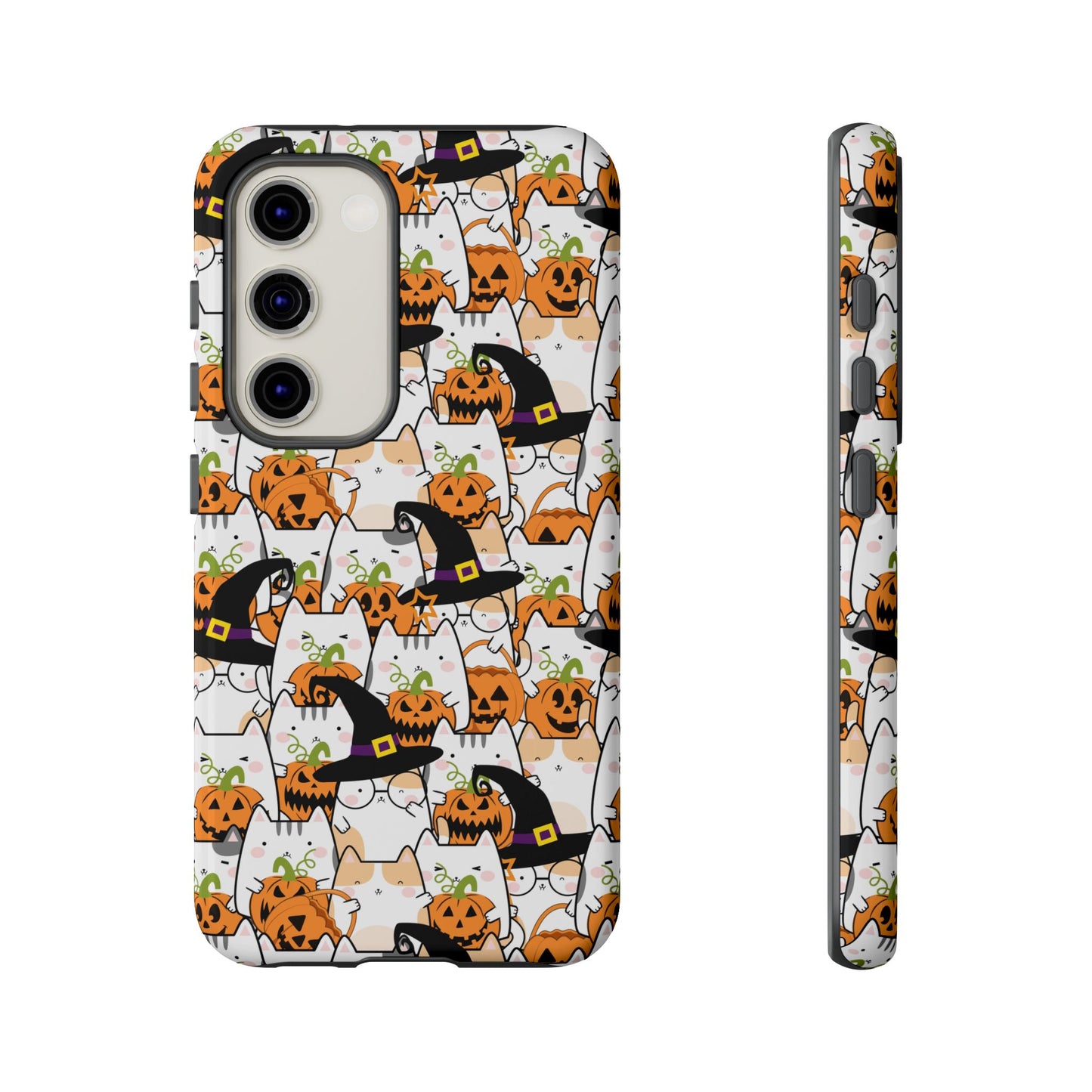 Halloween Cats and Pumpkins Phone Case – Tough Phone Case – Cute Spooky Design - iPhone 16 - Samsung Galaxy - Google Pixel