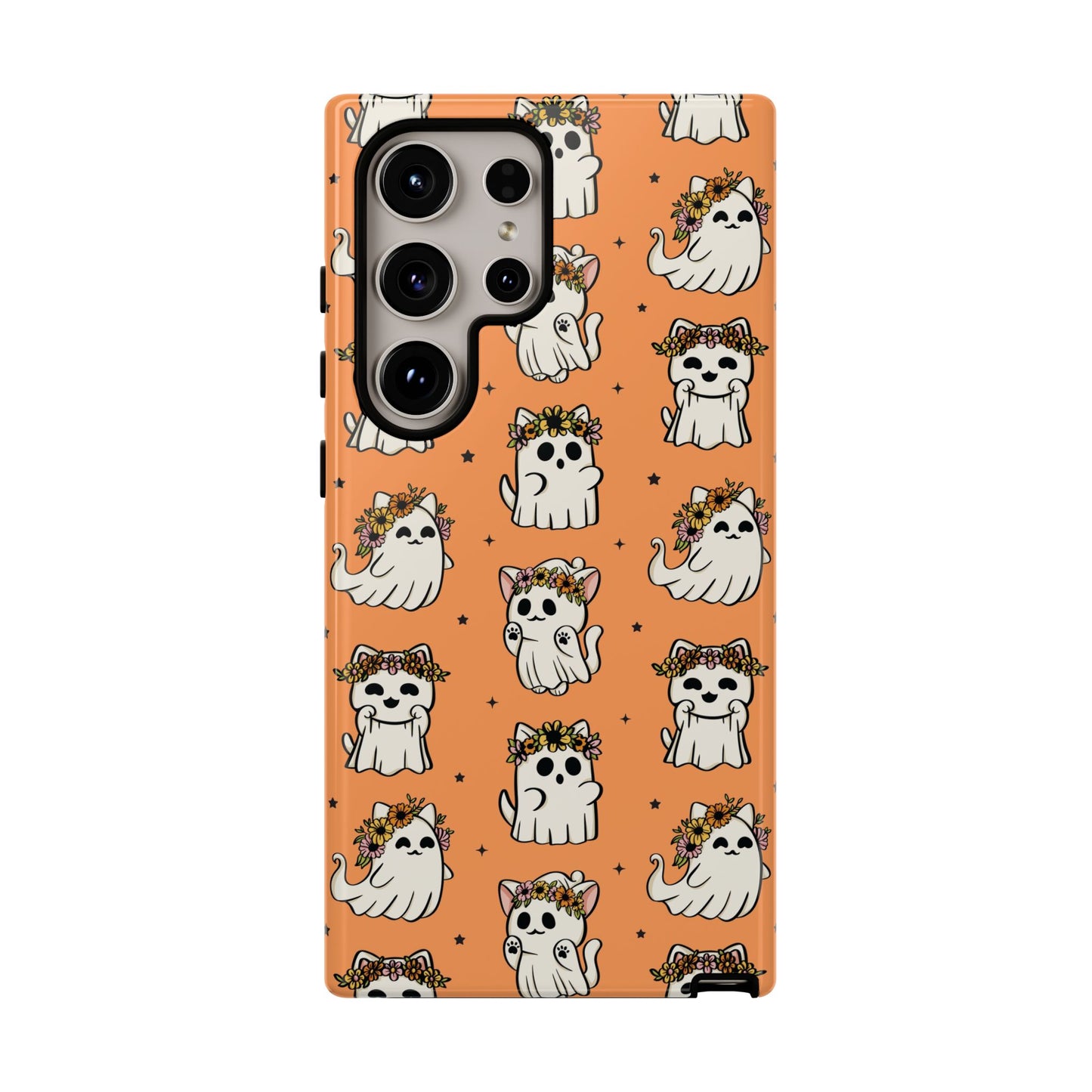 Ghost Cats and Pumpkins Halloween Phone Case – Tough Phone Case – Cute Spooky Design - iPhone 16 - Samsung Galaxy - Google Pixel