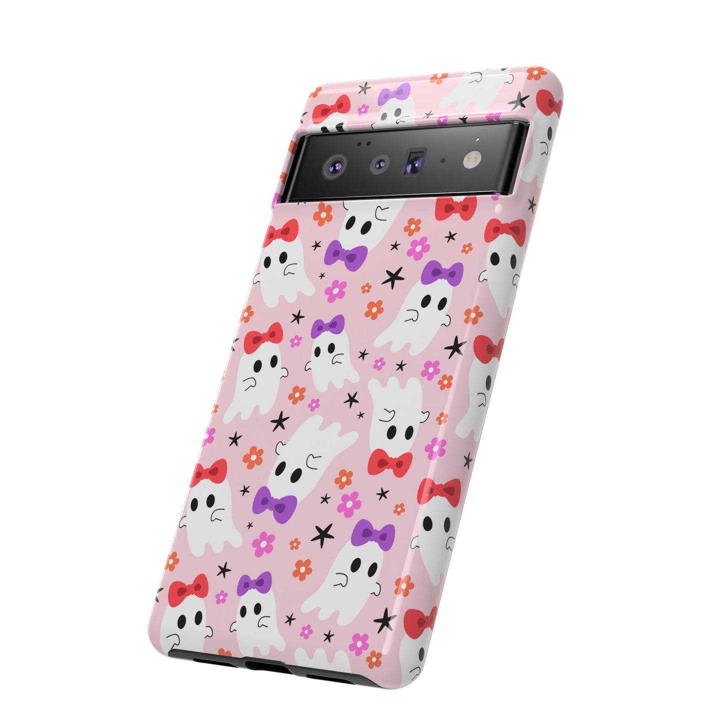 Cute Ghosts with Bows and Stars Halloween Phone Case – Tough Phone Case – Cute Spooky Design - iPhone 16 - Samsung Galaxy - Google Pixel