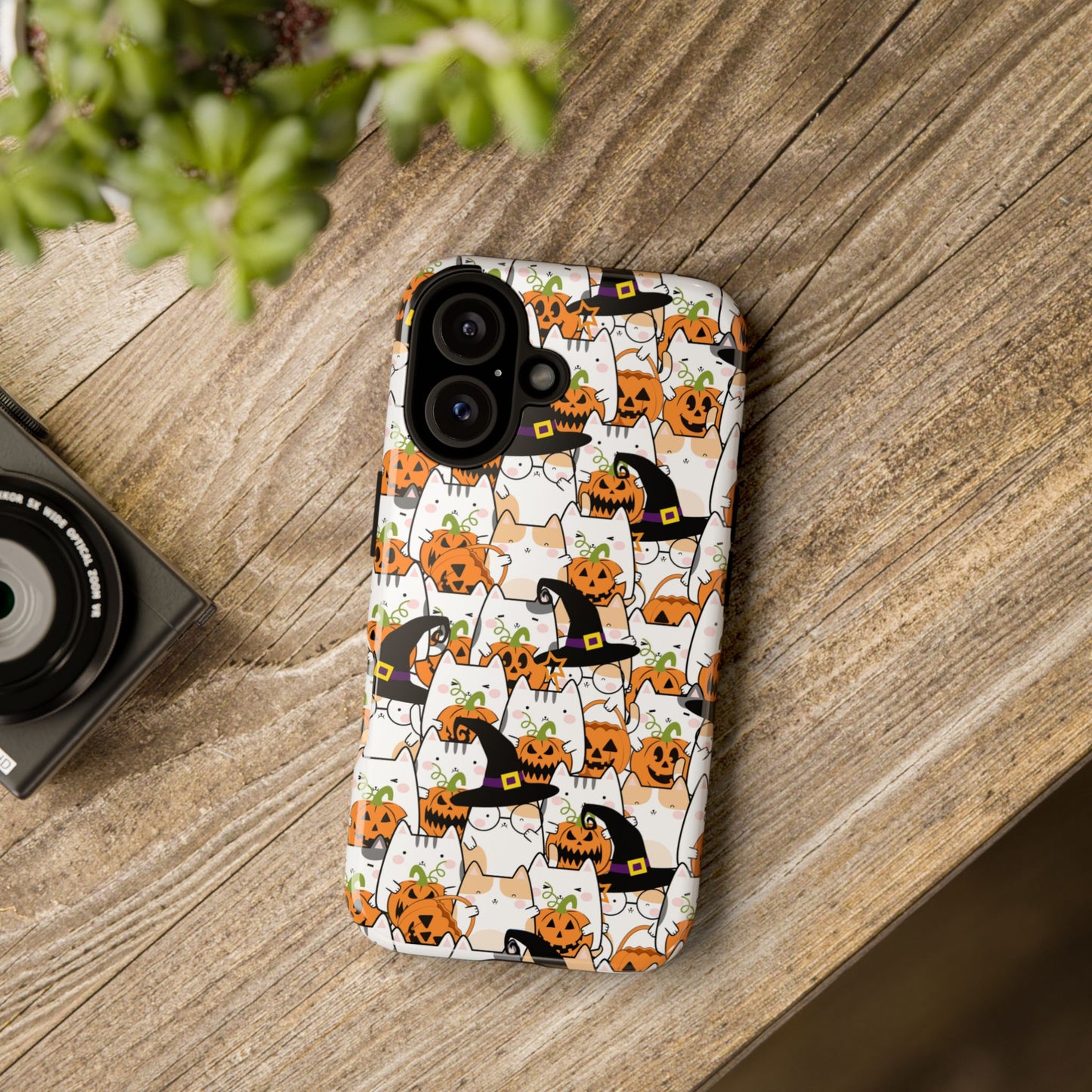 Halloween Cats and Pumpkins Phone Case – Tough Phone Case – Cute Spooky Design - iPhone 16 - Samsung Galaxy - Google Pixel