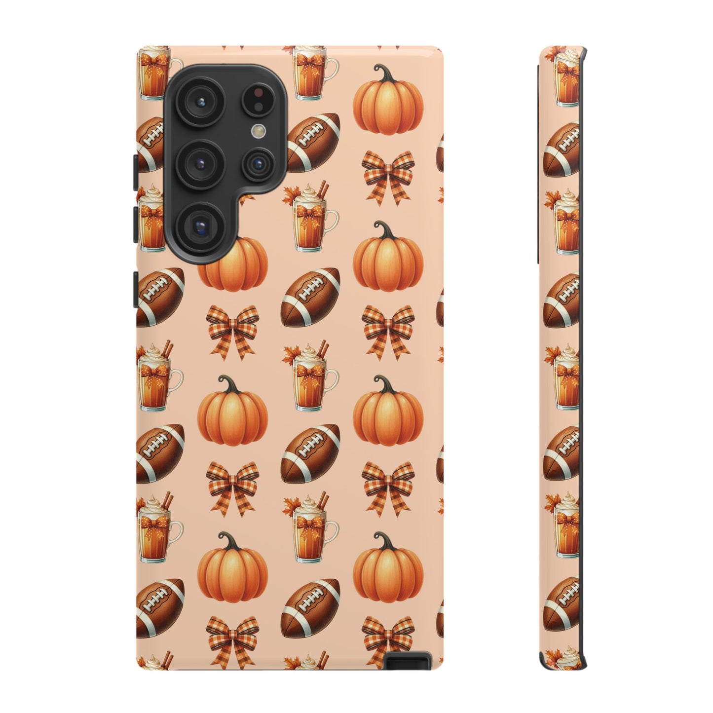 Pumpkins, Footballs, and Bows Fall Autumn Phone Case – Tough Phone Case – Cute Spooky Design - iPhone 16 - Samsung Galaxy - Google Pixel