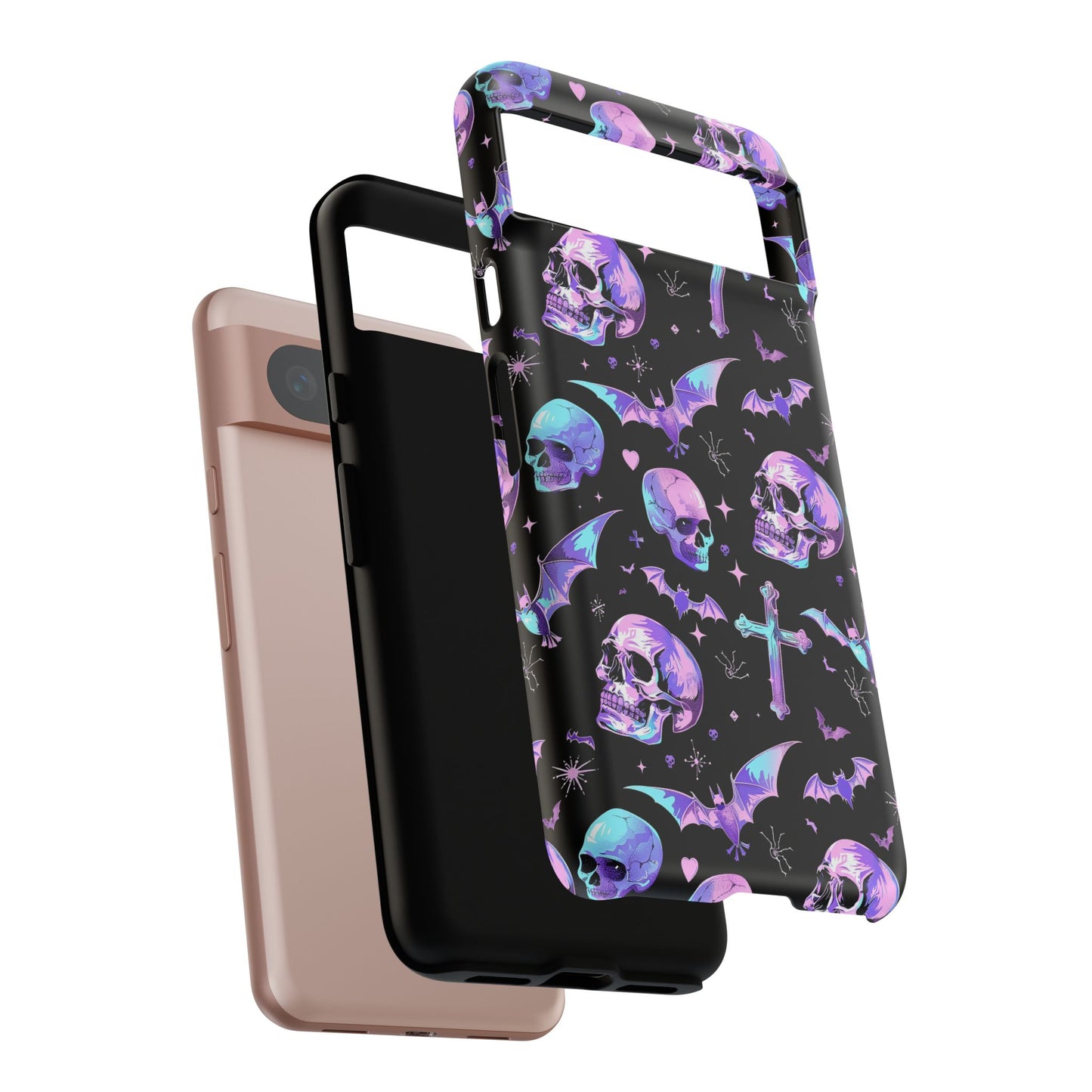 Pastel Skulls and Crosses Gothic Phone Case – Tough Phone Case – Cute Spooky Design - iPhone 16 - Samsung Galaxy - Google Pixel