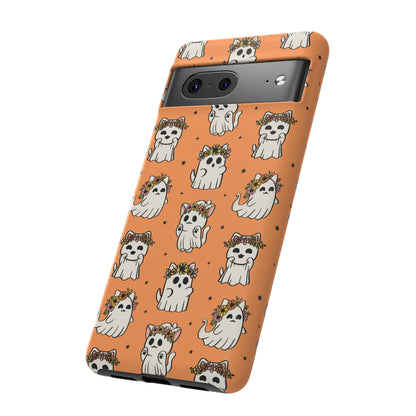 Ghost Cats and Pumpkins Halloween Phone Case – Tough Phone Case – Cute Spooky Design - iPhone 16 - Samsung Galaxy - Google Pixel