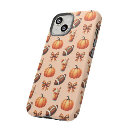 Pumpkins, Footballs, and Bows Fall Autumn Phone Case – Tough Phone Case – Cute Spooky Design - iPhone 16 - Samsung Galaxy - Google Pixel