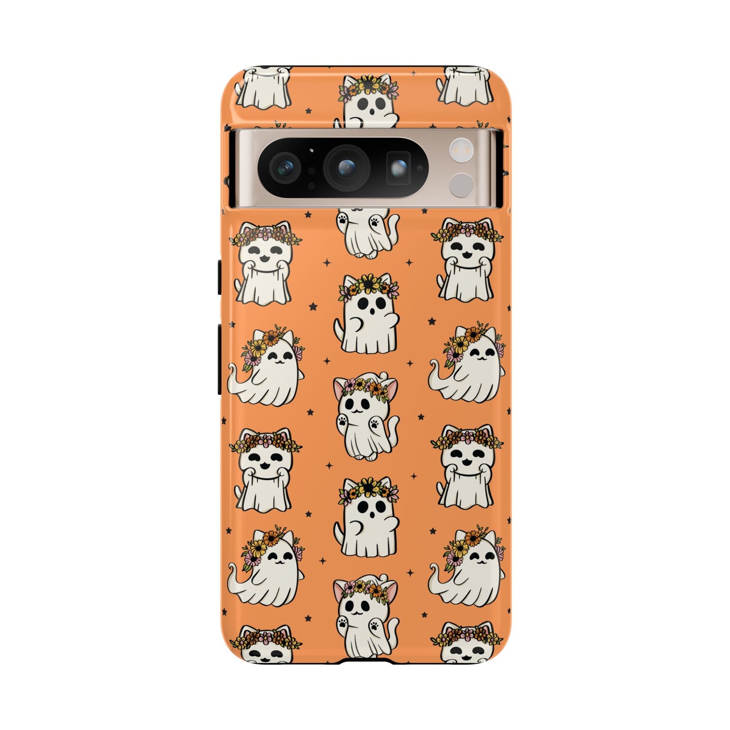 Ghost Cats and Pumpkins Halloween Phone Case – Tough Phone Case – Cute Spooky Design - iPhone 16 - Samsung Galaxy - Google Pixel