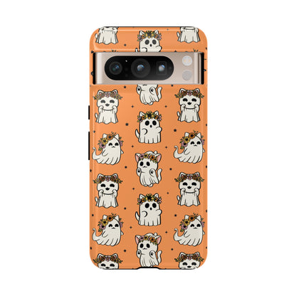 Ghost Cats and Pumpkins Halloween Phone Case – Tough Phone Case – Cute Spooky Design - iPhone 16 - Samsung Galaxy - Google Pixel