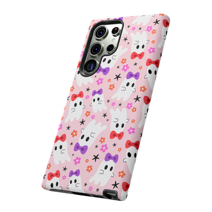 Cute Ghosts with Bows and Stars Halloween Phone Case – Tough Phone Case – Cute Spooky Design - iPhone 16 - Samsung Galaxy - Google Pixel