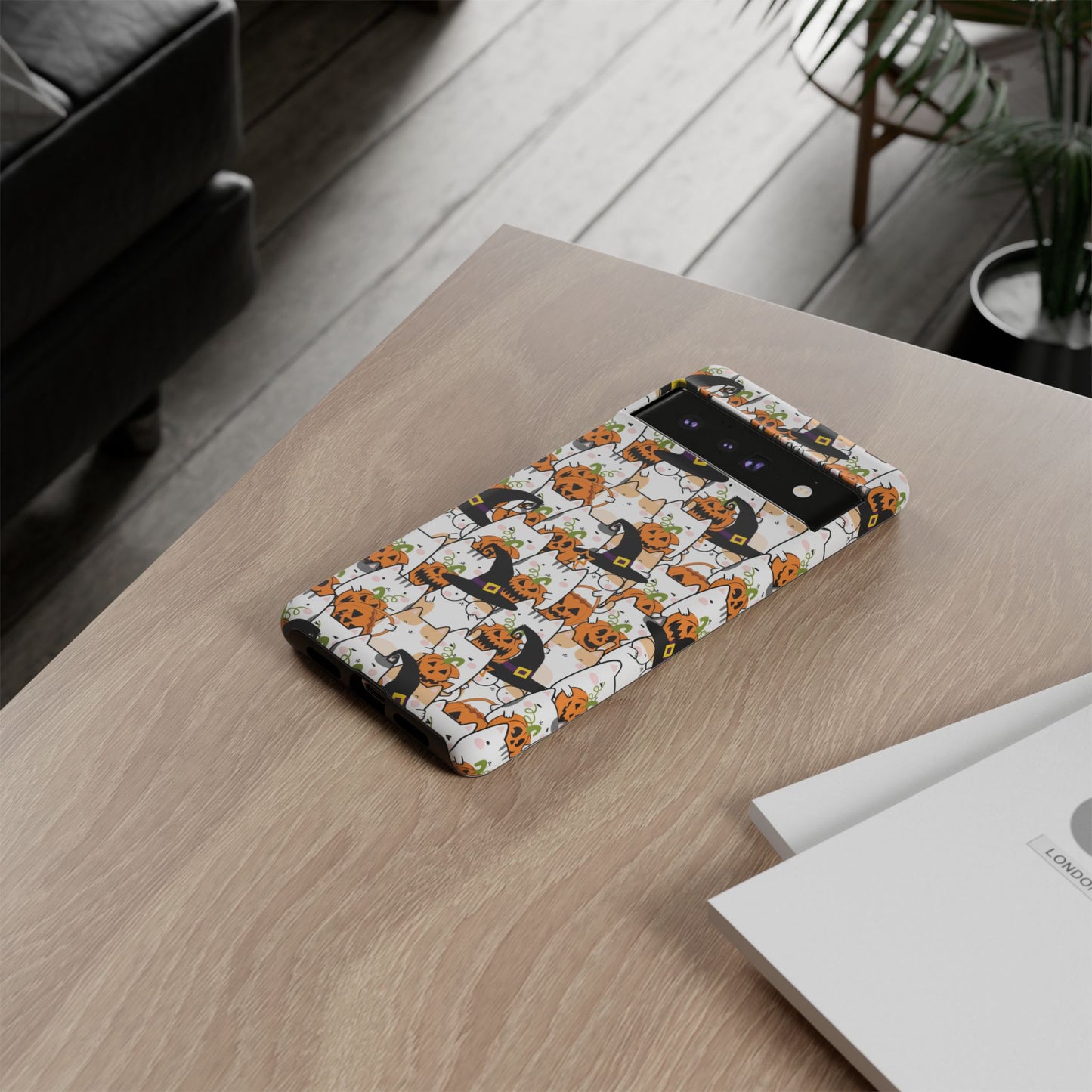 Halloween Cats and Pumpkins Phone Case – Tough Phone Case – Cute Spooky Design - iPhone 16 - Samsung Galaxy - Google Pixel