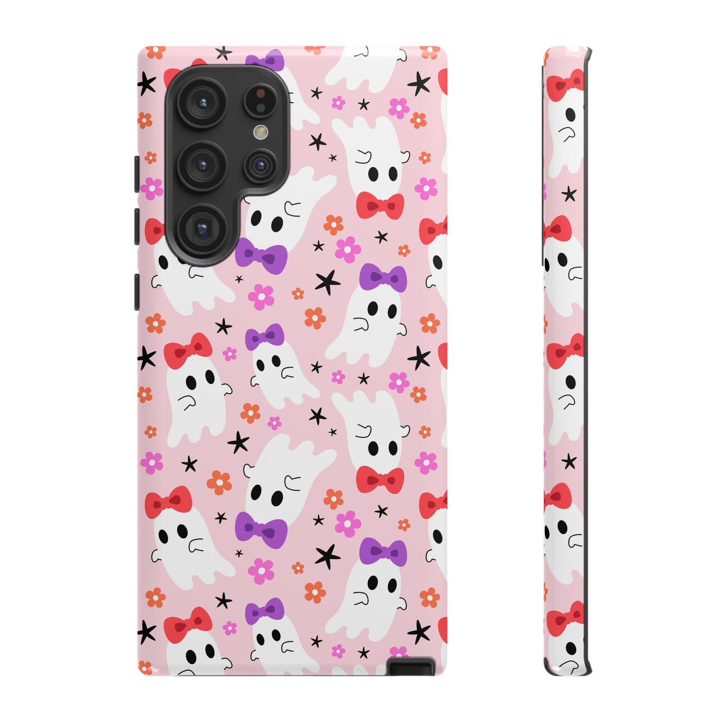 Cute Ghosts with Bows and Stars Halloween Phone Case – Tough Phone Case – Cute Spooky Design - iPhone 16 - Samsung Galaxy - Google Pixel