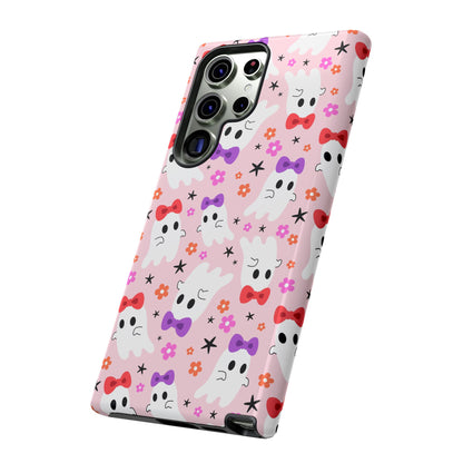 Cute Ghosts with Bows and Stars Halloween Phone Case – Tough Phone Case – Cute Spooky Design - iPhone 16 - Samsung Galaxy - Google Pixel