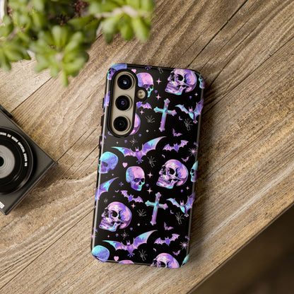 Pastel Skulls and Crosses Gothic Phone Case – Tough Phone Case – Cute Spooky Design - iPhone 16 - Samsung Galaxy - Google Pixel