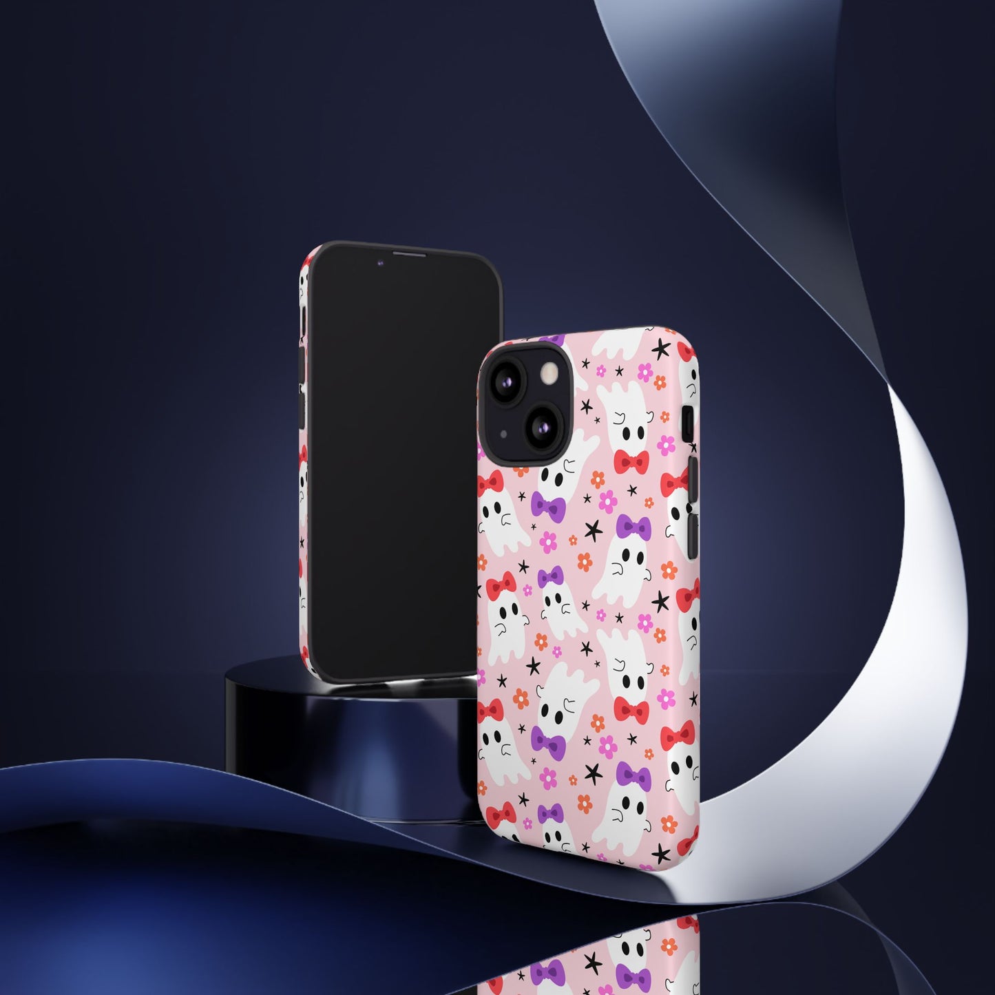 Cute Ghosts with Bows and Stars Halloween Phone Case – Tough Phone Case – Cute Spooky Design - iPhone 16 - Samsung Galaxy - Google Pixel