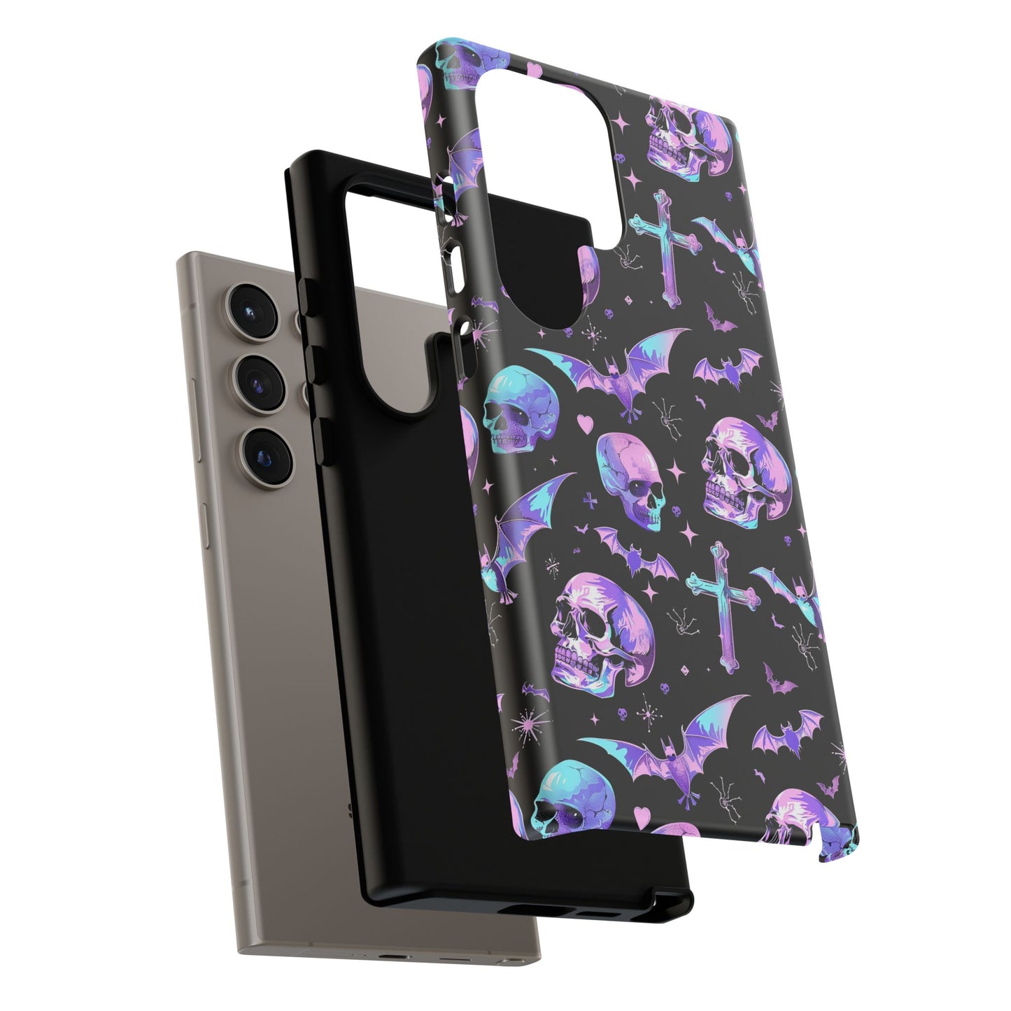 Pastel Skulls and Crosses Gothic Phone Case – Tough Phone Case – Cute Spooky Design - iPhone 16 - Samsung Galaxy - Google Pixel