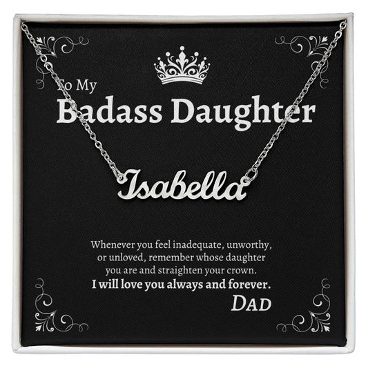 Badass Daughter Custom Name Necklace with Personalized Message Card