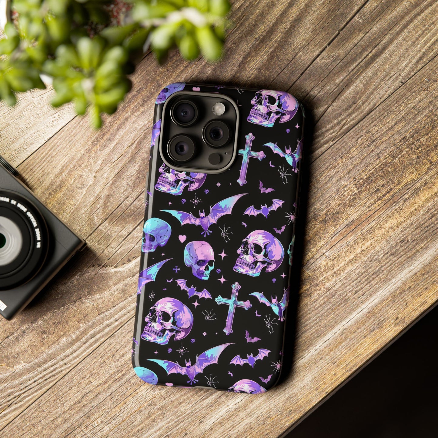 Pastel Skulls and Crosses Gothic Phone Case – Tough Phone Case – Cute Spooky Design - iPhone 16 - Samsung Galaxy - Google Pixel