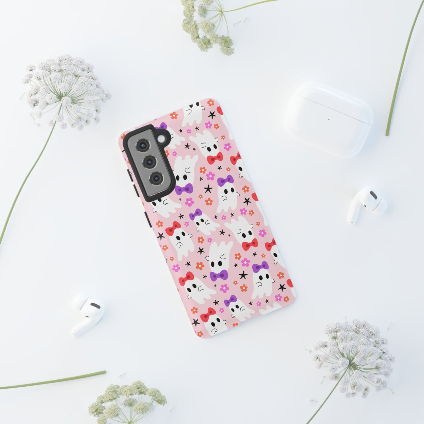 Cute Ghosts with Bows and Stars Halloween Phone Case – Tough Phone Case – Cute Spooky Design - iPhone 16 - Samsung Galaxy - Google Pixel