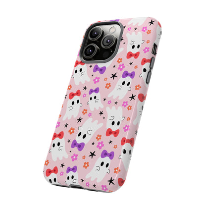 Cute Ghosts with Bows and Stars Halloween Phone Case – Tough Phone Case – Cute Spooky Design - iPhone 16 - Samsung Galaxy - Google Pixel