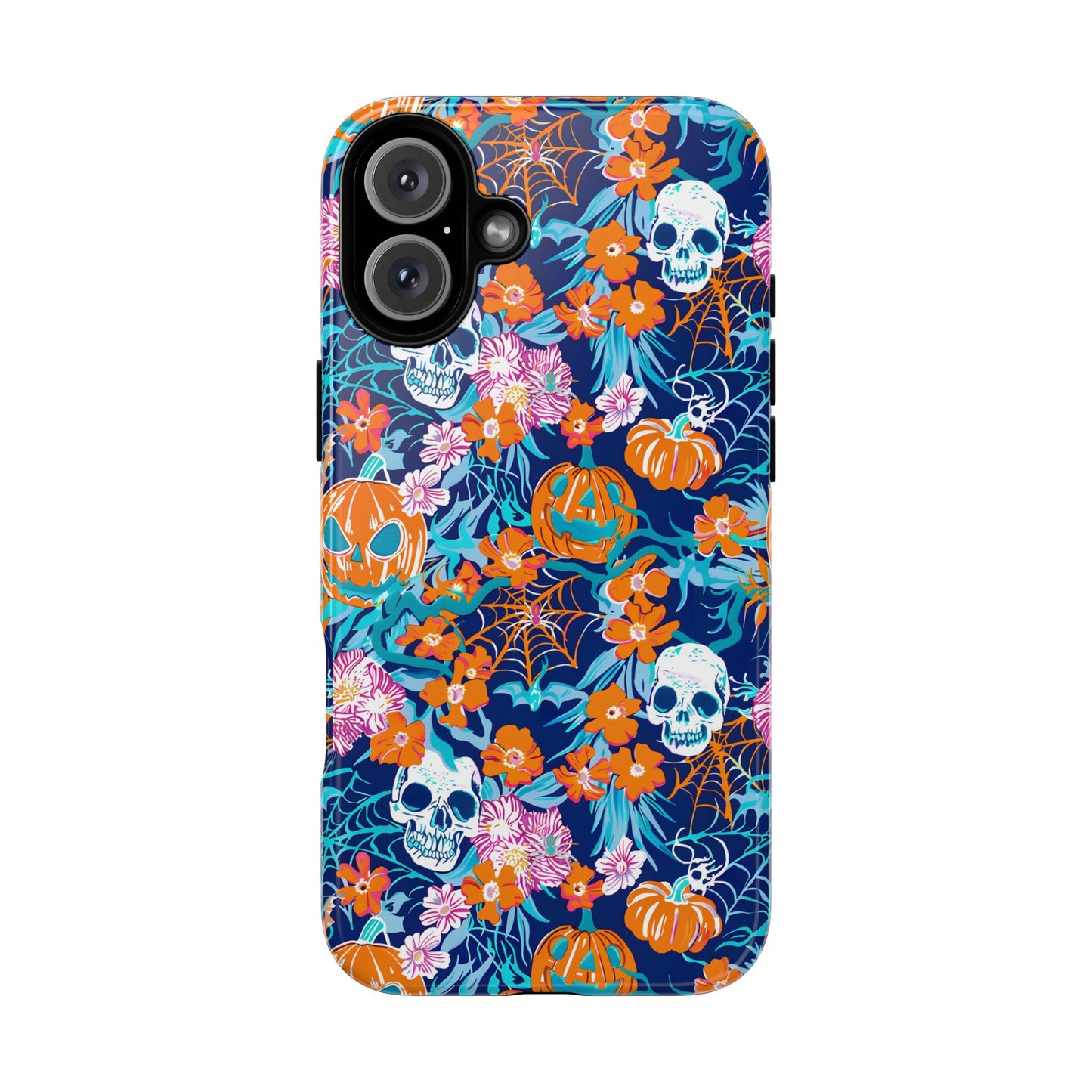 Floral Skulls and Pumpkins Halloween Phone Case – Tough Phone Case – Cute Spooky Design - iPhone 16 - Samsung Galaxy - Google Pixel