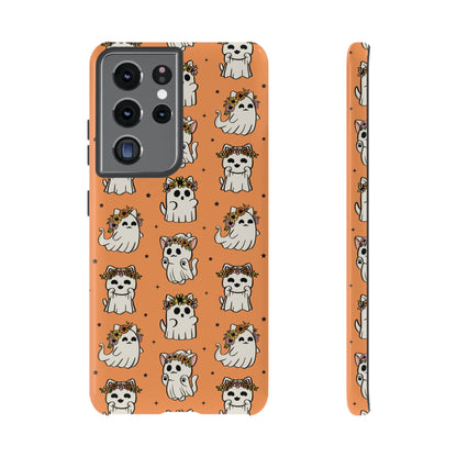 Ghost Cats and Pumpkins Halloween Phone Case – Tough Phone Case – Cute Spooky Design - iPhone 16 - Samsung Galaxy - Google Pixel