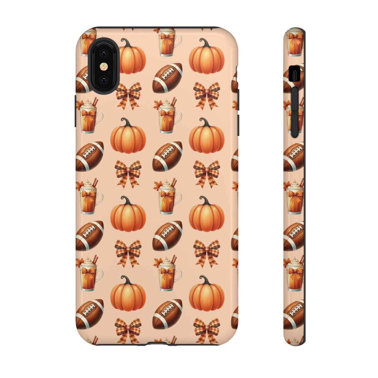 Pumpkins, Footballs, and Bows Fall Autumn Phone Case – Tough Phone Case – Cute Spooky Design - iPhone 16 - Samsung Galaxy - Google Pixel