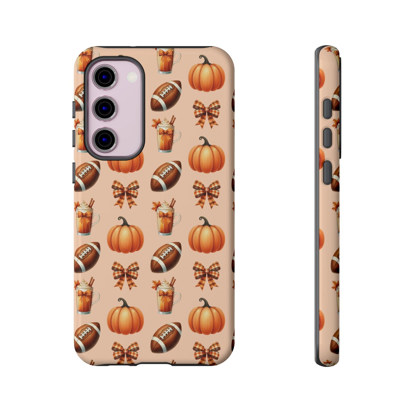 Pumpkins, Footballs, and Bows Fall Autumn Phone Case – Tough Phone Case – Cute Spooky Design - iPhone 16 - Samsung Galaxy - Google Pixel