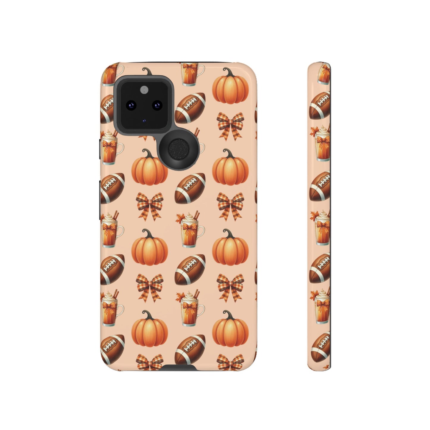 Pumpkins, Footballs, and Bows Fall Autumn Phone Case – Tough Phone Case – Cute Spooky Design - iPhone 16 - Samsung Galaxy - Google Pixel