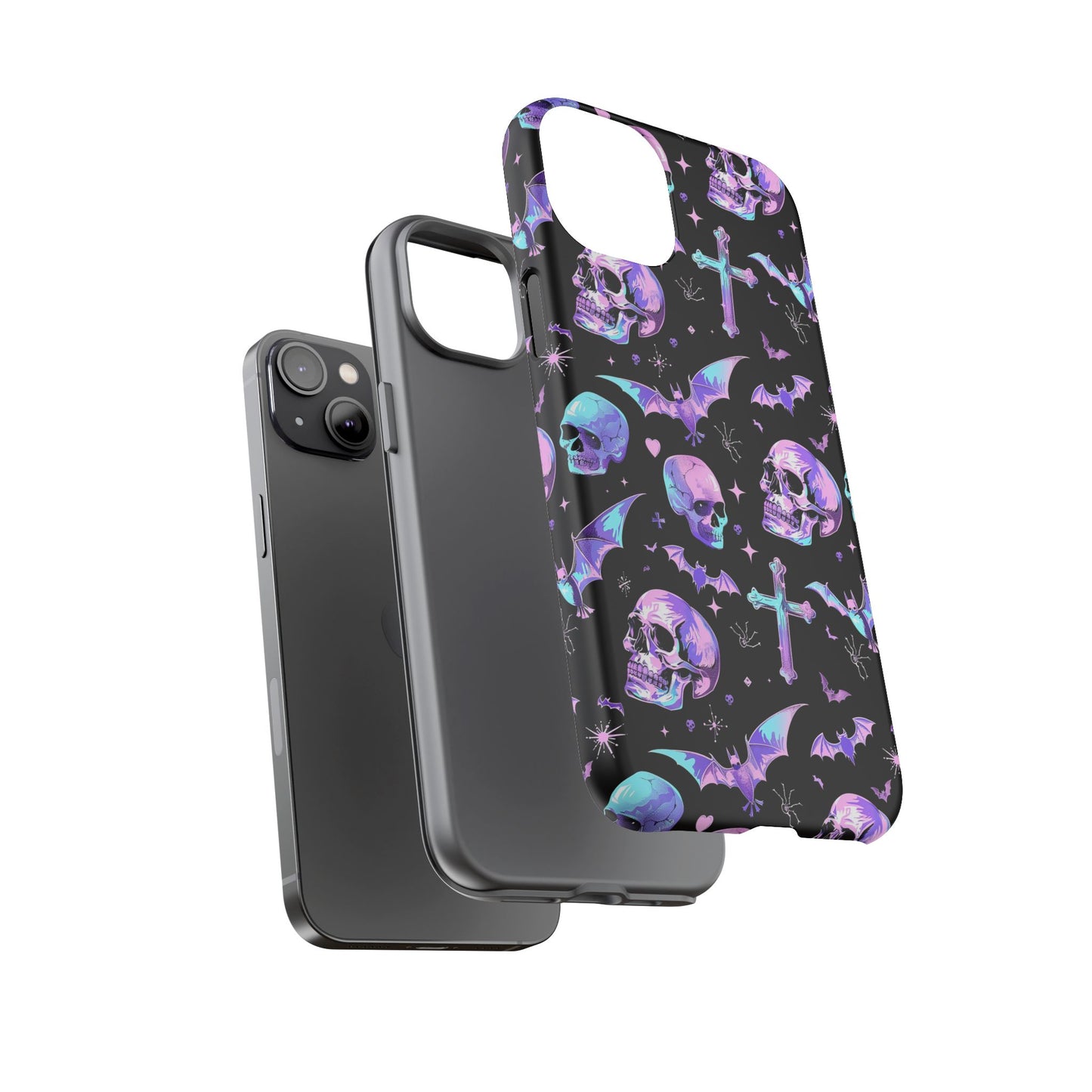 Pastel Skulls and Crosses Gothic Phone Case – Tough Phone Case – Cute Spooky Design - iPhone 16 - Samsung Galaxy - Google Pixel