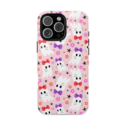 Cute Ghosts with Bows and Stars Halloween Phone Case – Tough Phone Case – Cute Spooky Design - iPhone 16 - Samsung Galaxy - Google Pixel