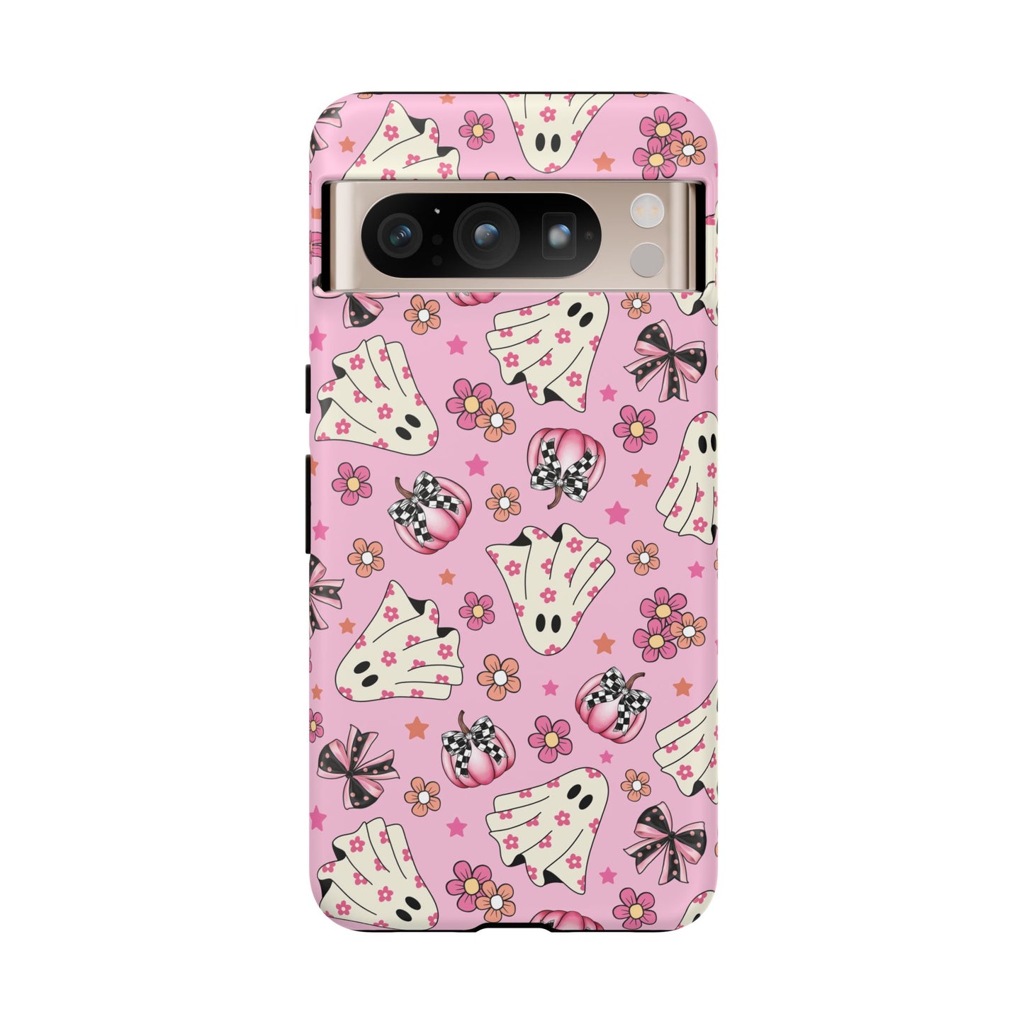 Pink Ghosts and Flowers Halloween Phone Case – Tough Phone Case – Cute Spooky Design - iPhone 16 - Samsung Galaxy - Google Pixel