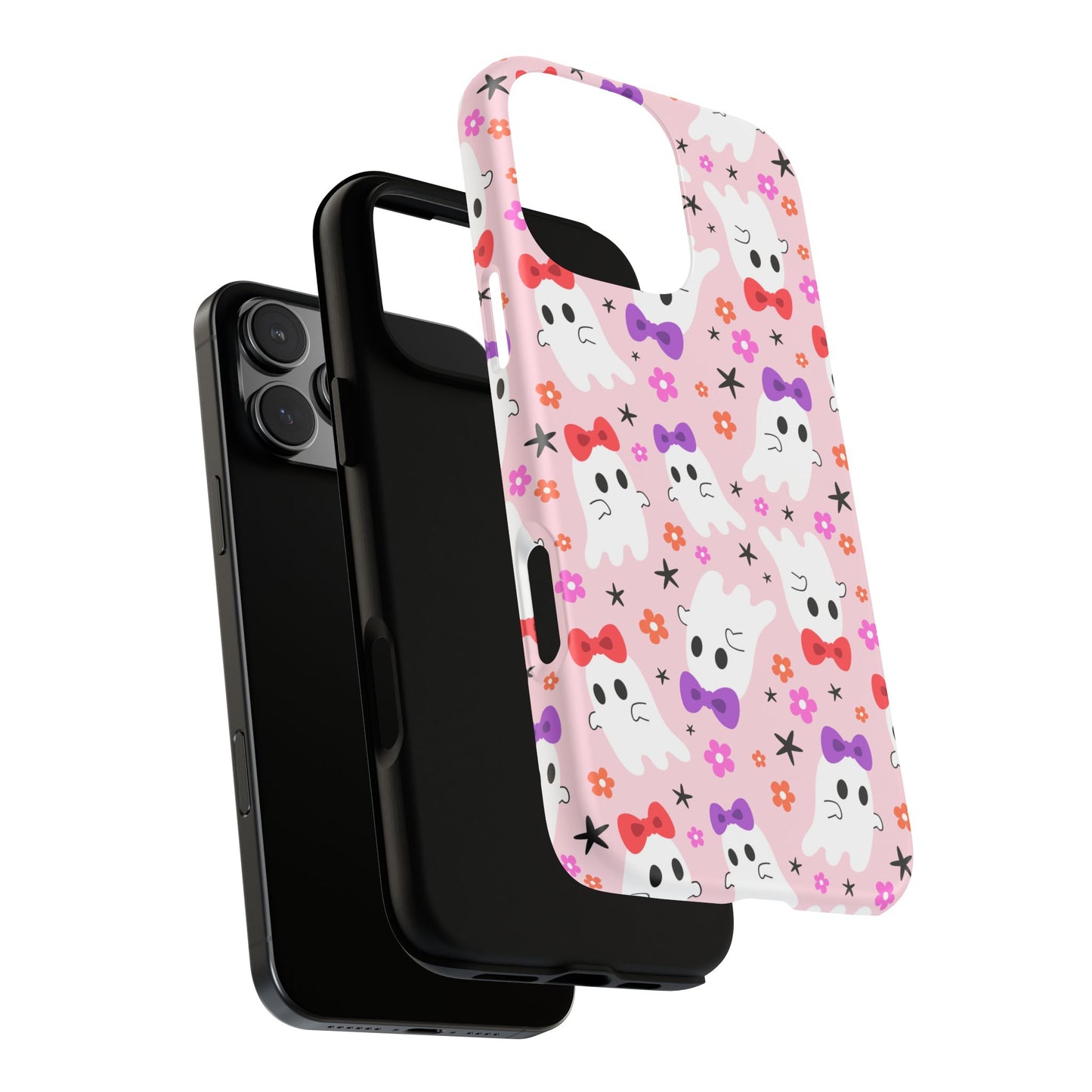 Cute Ghosts with Bows and Stars Halloween Phone Case – Tough Phone Case – Cute Spooky Design - iPhone 16 - Samsung Galaxy - Google Pixel