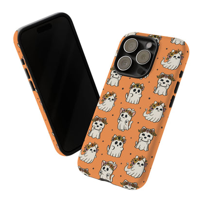 Ghost Cats and Pumpkins Halloween Phone Case – Tough Phone Case – Cute Spooky Design - iPhone 16 - Samsung Galaxy - Google Pixel